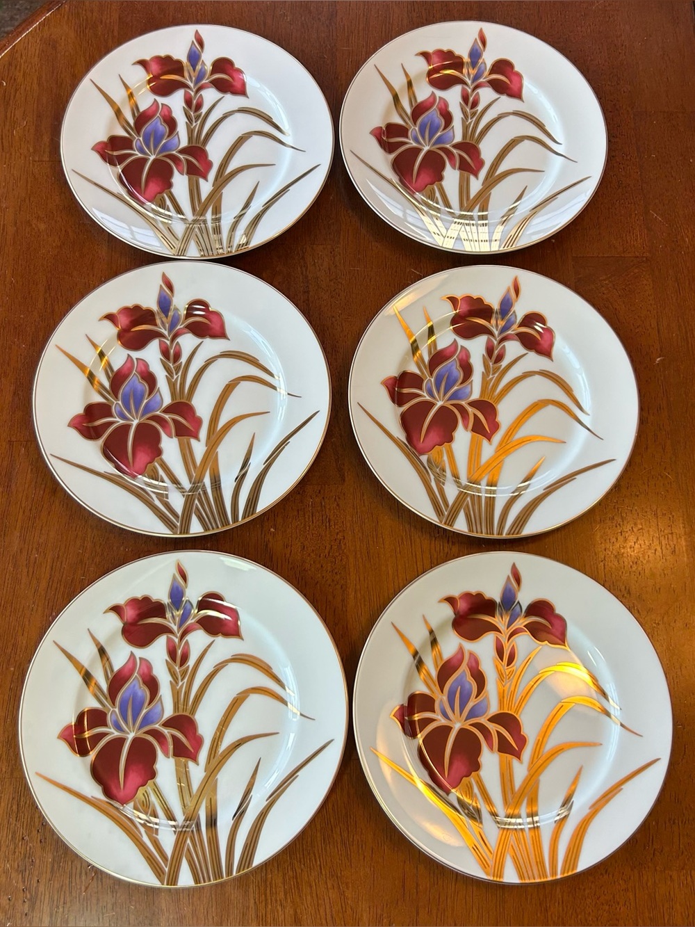 Vintage Fitz and Floyd "Iris Burgundy" Salad / Dessert Plates EUC - Picture 9 of 10